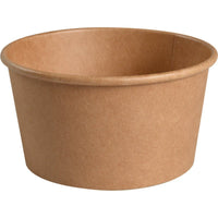 De Abena Re-Seller GmbH-bakjes, 400 ml, ø 11,5 cm, van kraftpapier/PE in de kleur bruin, worden aangeboden in een verpakking van 50 stuks; deze milieuvriendelijke bakjes hebben een glad oppervlak en een licht uitlopende rand.