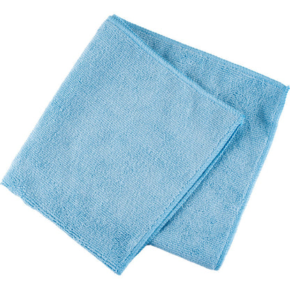 Un seul chiffon en microfibre ENA Natura (40x40 cm) de Abena Re-Seller GmbH en bleu clair est proprement plié sur un fond blanc, idéal pour un nettoyage sans traces des surfaces.