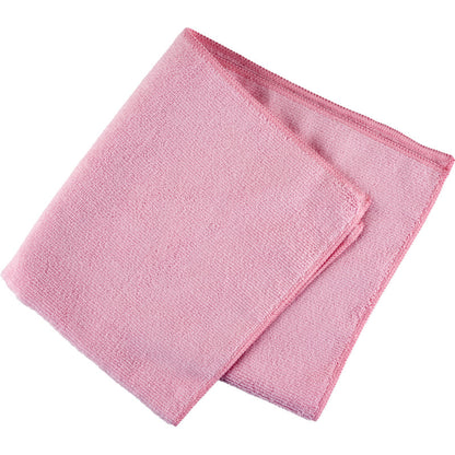Représenté est un chiffon en microfibre rose plié ENA Natura 40x40 cm de Abena Re-Seller GmbH sur fond blanc, idéal pour un nettoyage sans traces.