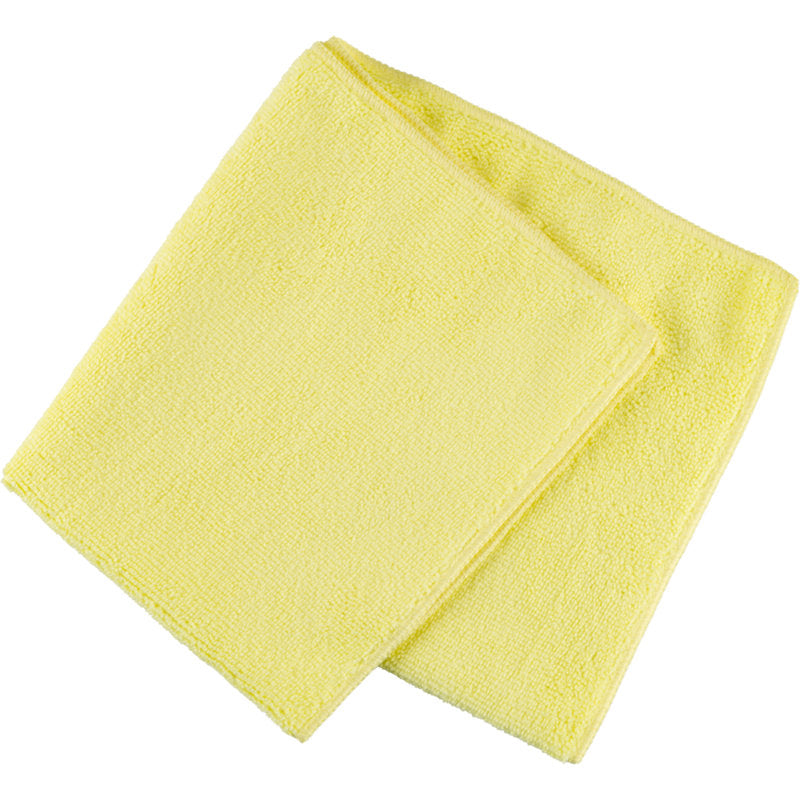 Un chiffon en microfibre jaune ENA Natura, 40x40 cm de Abena Re-Seller GmbH, est proprement plié sur un fond blanc - parfait pour un nettoyage sans traces.
