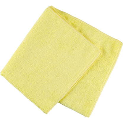 Un chiffon en microfibre jaune ENA Natura, 40x40 cm de Abena Re-Seller GmbH, est proprement plié sur un fond blanc - parfait pour un nettoyage sans traces.