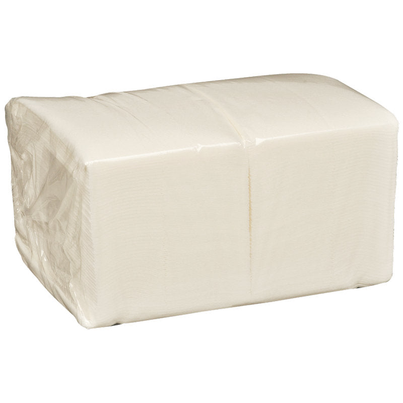 Een doorzichtige verpakking met 100 gevouwen Abena Re-Seller GmbH wegwerp-wasdoekjes, Airlaid, 20x30 cm, wit is afgebeeld op een effen witte achtergrond - ideaal voor lichaamsverzorgingsroutines.