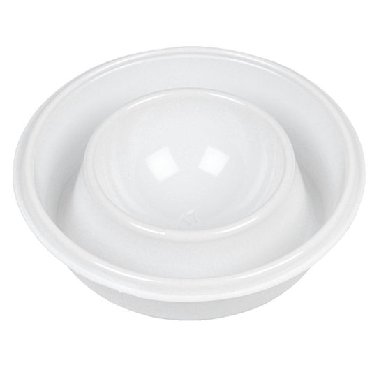 Der Abena Re-Seller GmbH Eierbecher, Weiß | Packung (100 Paare) verfügt über ein rundes, weißes Kunststoffdesign mit erhöhter Mitte und Rand zum Auffangen des Eischnees und zum Sichern des Dotters - ideal für jedes Eierbecher-Set.