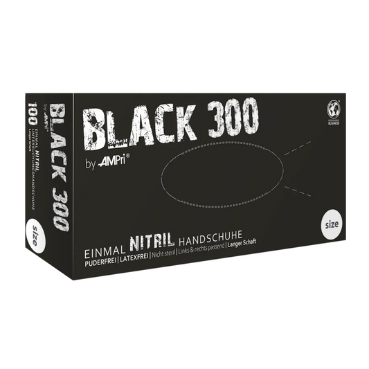 Ampri Black 300 nitrilhandschoenen met overtollige lengte, zwart | Box (100 stuks)