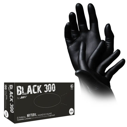 Ampri Black 300 nitrilhandschoenen met overtollige lengte, zwart | Box (100 stuks)