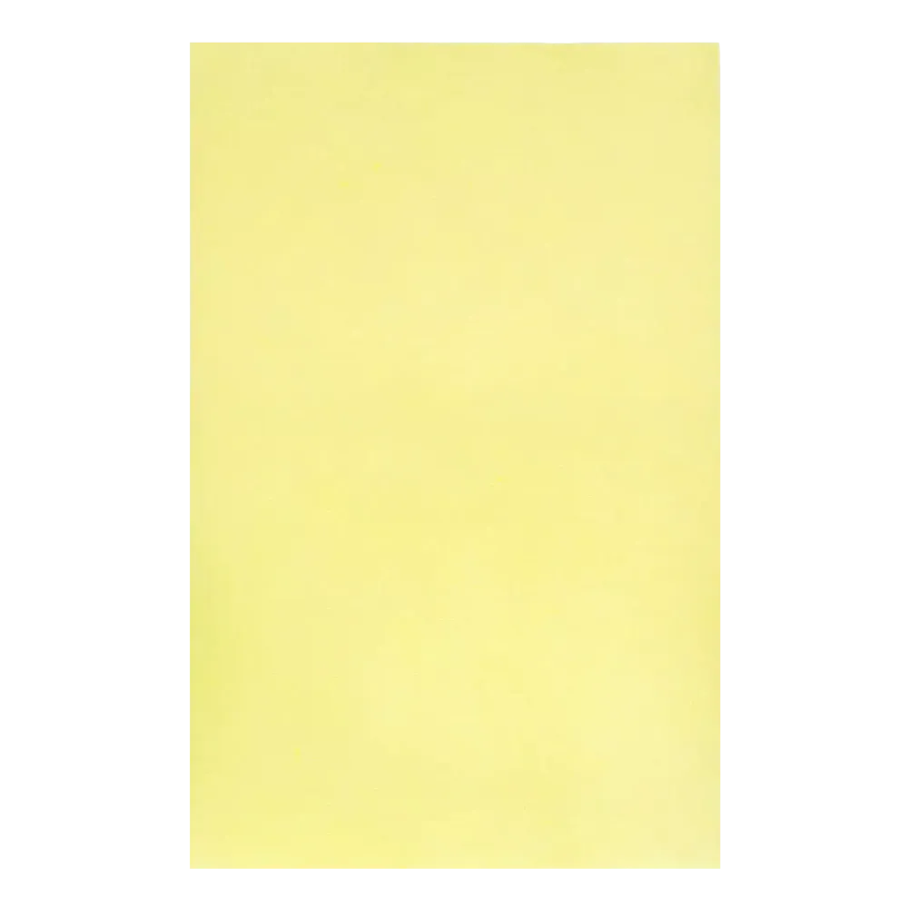 Op een witte achtergrond is een glad, rechthoekig stuk geel papier afgebeeld, dat lijkt op het AMPri Dental Kreppauflage Tray-filterpapier van AMPri Handelsgesellschaft mbH, dat doorgaans bij tandheelkundige behandelingen wordt gebruikt.