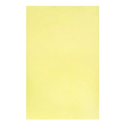 Op een witte achtergrond is een glad, rechthoekig stuk geel papier afgebeeld, dat lijkt op het AMPri Dental Kreppauflage Tray-filterpapier van AMPri Handelsgesellschaft mbH, dat doorgaans bij tandheelkundige behandelingen wordt gebruikt.