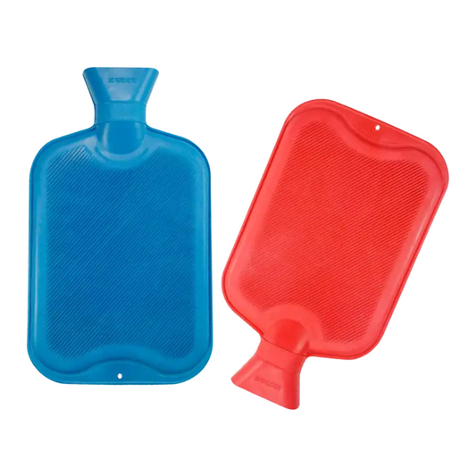 Bouteille d'eau chaude en caoutchouc AMPRI avec bouchon à vis 2 litres, bleu et rouge | Pack (1 pièce)