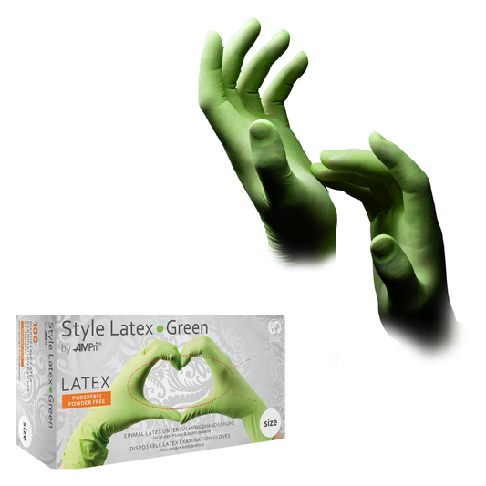 Ampri-stijl groene latex handschoenen poedervrij door med-comfort, groen | Box (100 stuks)