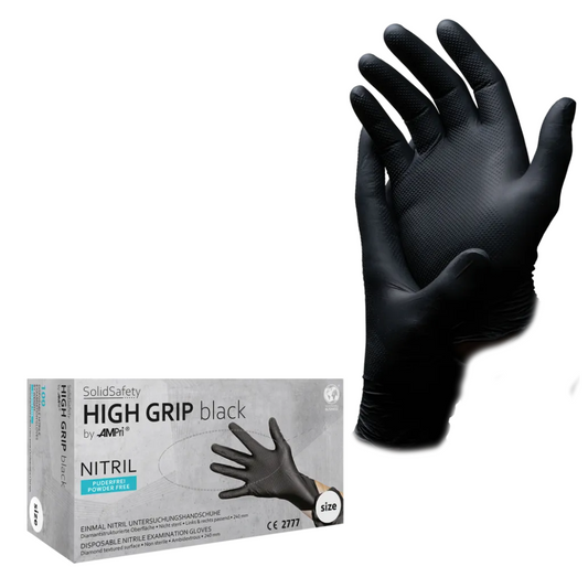 AMPRI Solidsafety High Grip Black Nitril Protection chimique Gants Black S - xxl