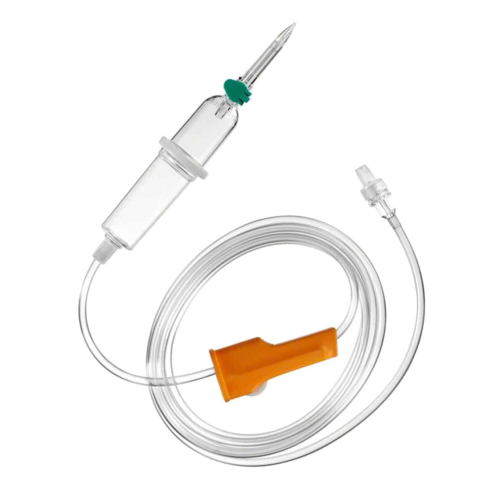 Nous présentons le B. Braun Intrafix® Primeline set de perfusion de B. Braun Deutschland GmbH & Co. KG, un set de perfusion intraveineuse (IV) avec ventilation par filtre bactérien et un tuyau transparent avec chambre à piquer pour l'administration de liquide. Il dispose d'un régulateur de débit orange, indispensable pour les perfusions sous pression, et se termine par un raccord Luer-Lock, garantissant efficacité et fiabilité à chaque utilisation.