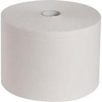 Un grand rouleau de lingettes WypAll® L20 EXTRA blanches de Kimberly-Clark GmbH, contenant 1 000 lingettes par rouleau, présenté sur un fond blanc uni.