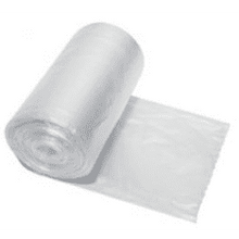 Eine teilweise abgerollte Rolle CWS Polybeutel, weiß, 80 l Müllbeutel ist auf einem weißen Hintergrund abgebildet.