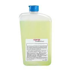Een doorzichtige kunststofcontainer met blauwe deksel bevat CWS Cleanseat Power Disinfectant Liquid (1 stuk). Het witte etiket is voorzien van tekst en het CWS-logo en zorgt voor hygiënische reinheid.
