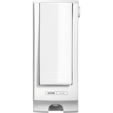 Het CWS Frontpaneel voor Paradise Seatcleaner is een witte, rechthoekige, wandgemonteerde dispenser met een drukhendel en een kleine dispenseropening, die is ontwikkeld voor toilet hygiëne en ideaal is voor gebruik met Paradise Seatcleaner-producten.
