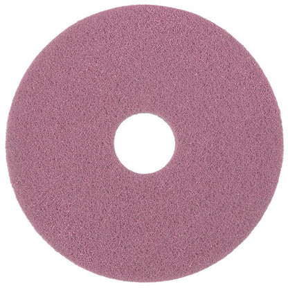 Het Diversey Twister Pad Pink voor vinylvloeren van Diversey Deutschland GmbH & Co. OHG is een cirkelvormig, gestructureerd reinigingspad met centraal gat, dat van bovenaf op een witte achtergrond is afgebeeld.