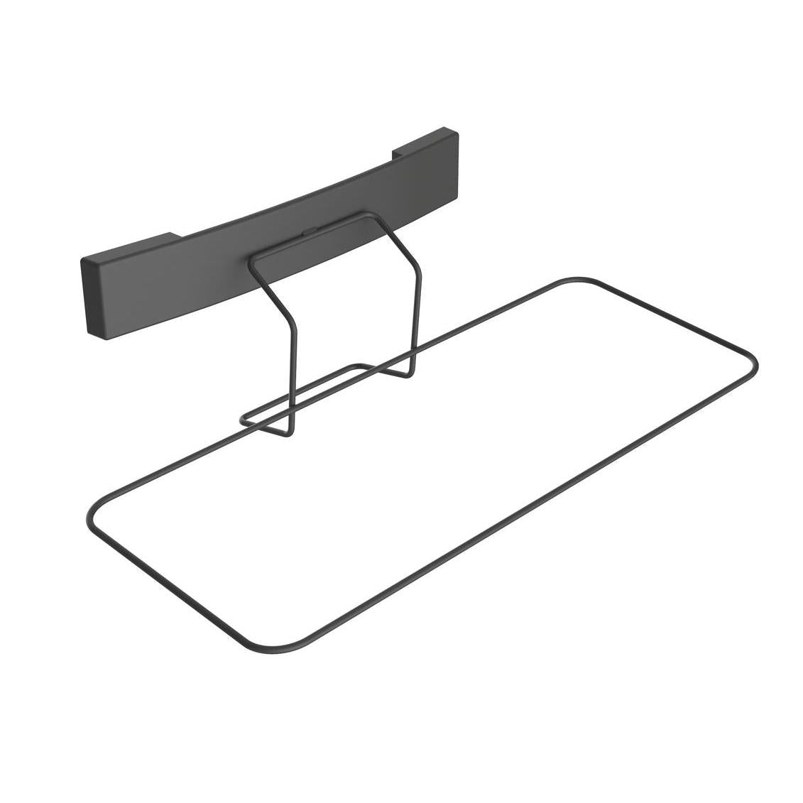 Het Di Protect mopbeugelraam schuin van Diversey Deutschland GmbH & Co. OHG is een zwarte, rechthoekige wandhouder met een schuin ontwerp en draadframe om voorwerpen op te hangen of vast te houden.