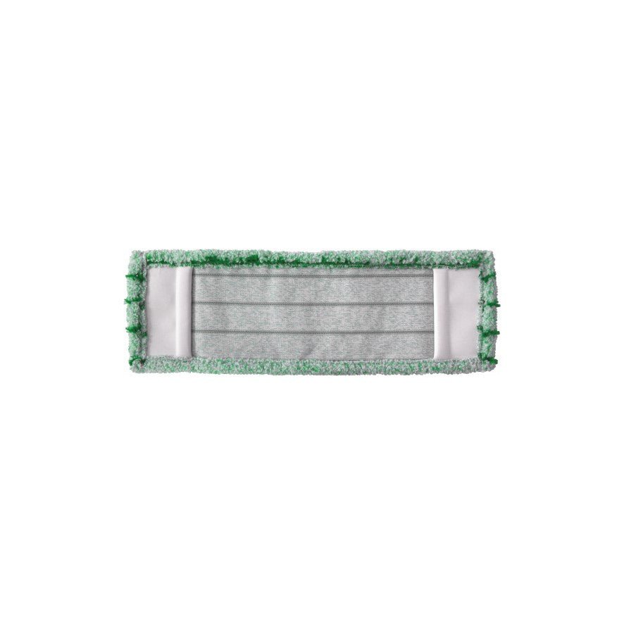 Le rectangle Arcora RUNNER GREEN - FC SANS COUVERTURE de Arcora International GmbH a un centre gris et des bords en microfibre verte, visibles d'en haut sur un fond blanc - idéal comme nettoyant écologique pour sols.