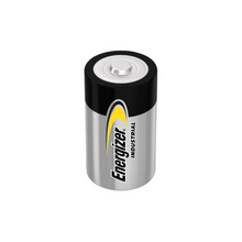 Une pile cylindrique avec un boîtier métallique et un dessus noir. Sur le boîtier, la marque « Energizer Industrial » est imprimée en lettres noires et jaunes. Cette pile alcaline Energizer, C/Baby, 1,5 V | Paquet (12 pièces) de Energizer Deutschland GmbH a un connecteur standard en haut. Le design est simple et pratique.