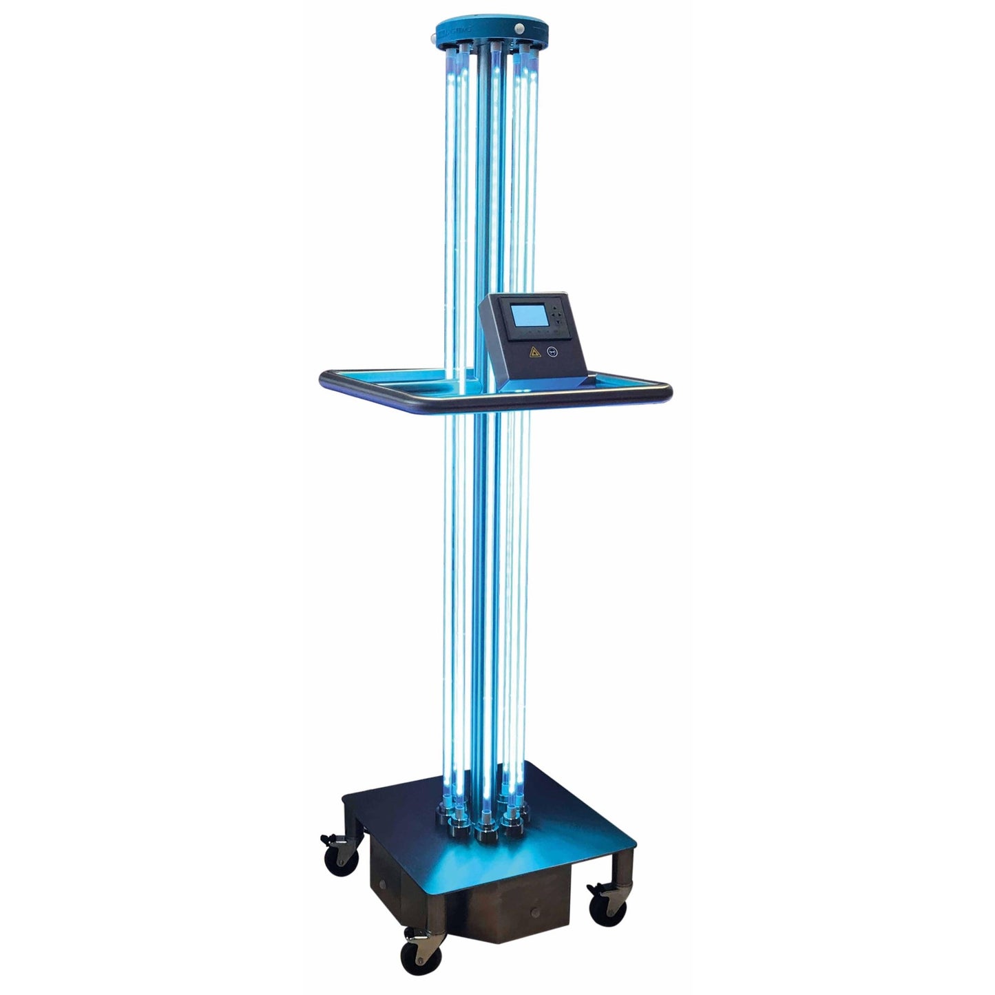 Le dispositif de stérilisation mobile Novocal 360° avec technologie UV-C stérilise les surfaces et désinfecte l'air dans le secteur de la santé ou dans les espaces publics ; il est équipé de lampes UV-C verticales, d'un panneau de commande, de quatre roulettes et d'une portée de capteur de 4,2 mètres.