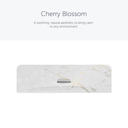 Die Kimberly-Clark Professional™ Icon™ Dispenser Faceplate - SRBH (32,39 cm x 10,80 cm x 3,18 cm) der Kimberly-Clark GmbH zeichnet sich durch ein weißes und hellgraues Marmormuster, ein zentrales Icon™-Etikett und "Cherry Blossom"-Akzente für einen beruhigenden Look aus.