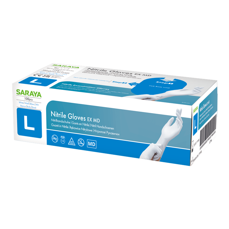 Saraya gants jetables en nitrile EX MD blanc