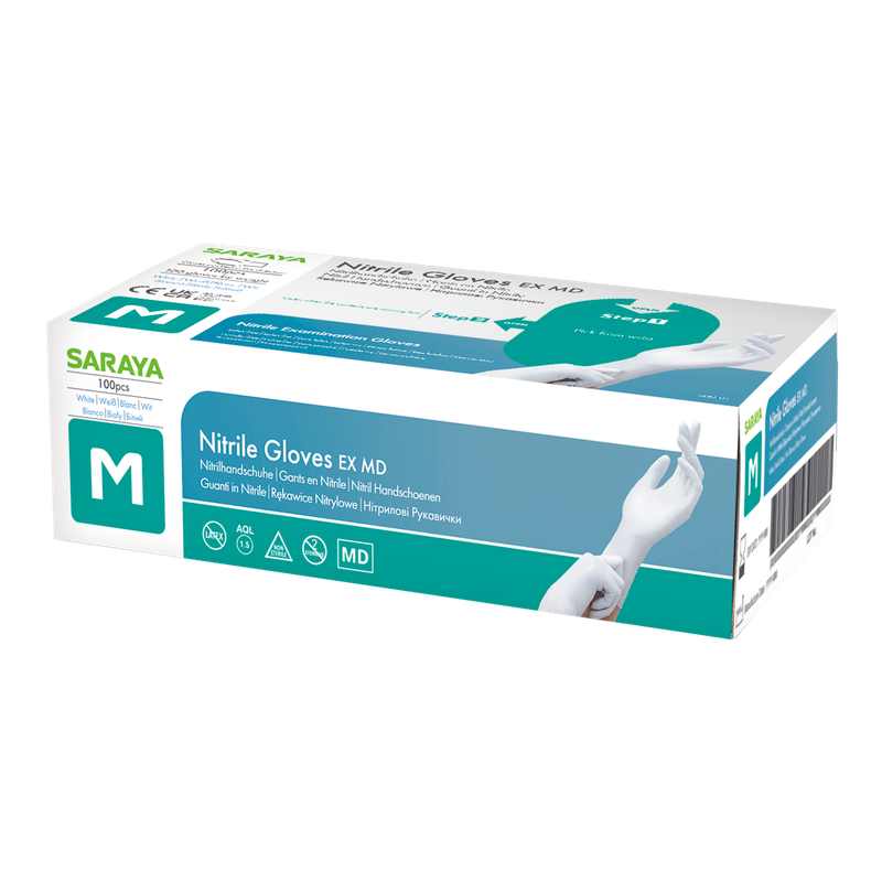 Saraya gants jetables en nitrile EX MD blanc