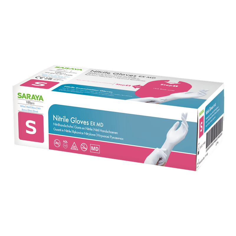 Saraya gants jetables en nitrile EX MD blanc