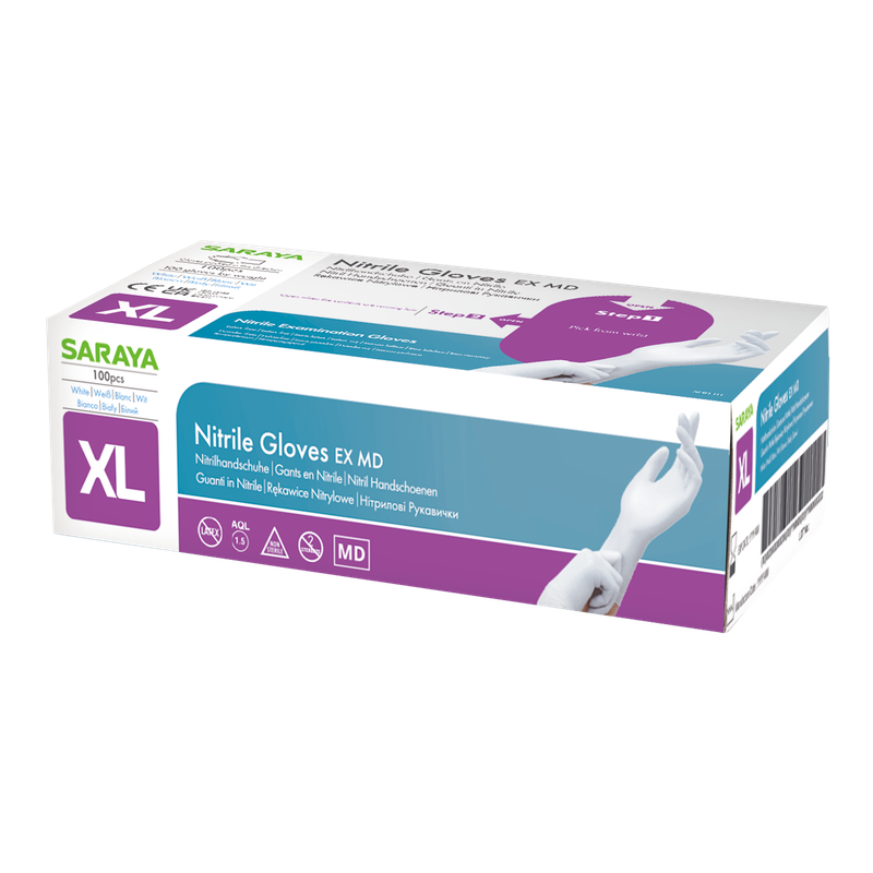 Saraya gants jetables en nitrile EX MD blanc