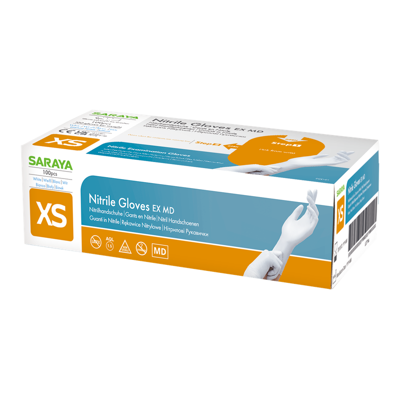 Saraya gants jetables en nitrile EX MD blanc