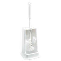 De TOILETSET VIERKANT, TOILETBORSTEL 6140 WIT (145 x 145 x 415 mm) van Haug Bürsten KG is voorzien van een witte kunststofborstel en een handvat in een bijpassende rechthoekige houder, die perfect past bij een minimalistische badkamerinrichting.
