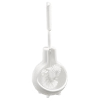 De Haug Bürsten KG WC-SET. "ZWIEBEL", BORSTEL 6140 WIT (ø180x410 mm) is een witte kunststof WC-set met een ronde houder, een geribbeld handvat en een ophanggat – ideaal voor elke badkamer.