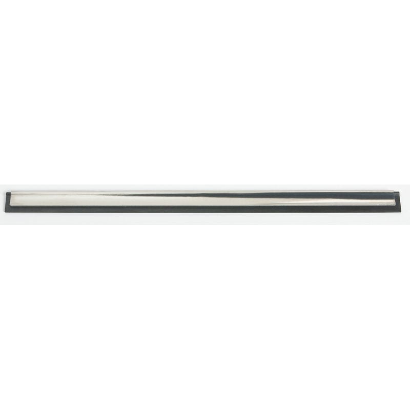 Een glanzende, rechthoekige Haug Bürsten KG RAAMWISSER-RAIL (350mm, roestvrij staal, rubber, voor #8500) is in een zwarte sokkel ingebed, gefotografeerd van bovenaf op een witte achtergrond.