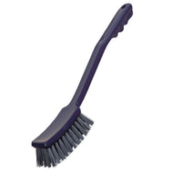 La brosse à manche METDEC PREM. de Haug Bürsten KG est dotée de poils en PBT gris-bleu, d'un long manche de 400 x 48 x 35 mm avec une poignée courbée et texturée pour un nettoyage efficace, représentée sur un fond blanc.