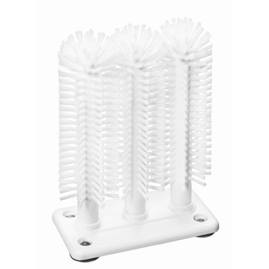 Der Haug Bürsten KG GLÄSERSPÜLGARN.3-TEIL. NYL.6.6 ø 0,40MM (190x100x265mm) ist ein weißer, dreibürstiger Glasreiniger mit strapazierfähigen Nylon 6.6-Borsten, rechteckigem Sockel mit vier Schrauben-ideal für die Reinigung von Tassen und Gläsern.