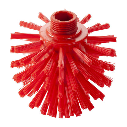 La BROSSE DE LOUP ø 0,50 DUR 135 x ø120 mm de Haug Bürsten KG est une tête de brosse ronde rouge avec des poils rigides dirigés vers l'extérieur et un trou fileté, idéale pour les tâches de nettoyage industriel difficiles.