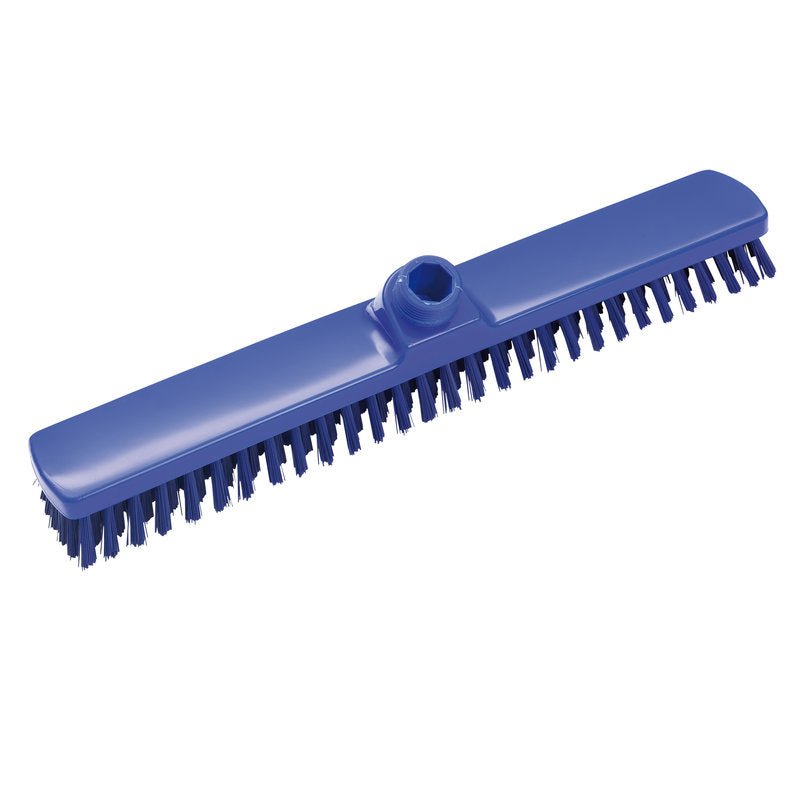 Un GROßRAUMWISCHER en plastique bleu, ø 0,50MM DUR 400x60x26mm de Haug Bürsten KG, a des poils rigides et une fixation centrale pour manche - idéal pour le nettoyage professionnel de grandes surfaces. Illustrée sur fond blanc.