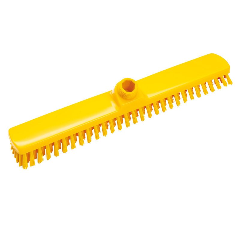 Le GROßRAUMWISCHER de Haug Bürsten KG, ø 0,50MM DUR 400x60x26MM, dispose d'une tête de poils jaunes avec un embout central - idéal pour le nettoyage professionnel et le balayage efficace de grandes surfaces de sol.