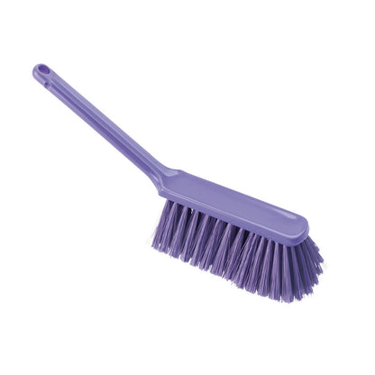 De HANDBEZEM, ZACHT, 310MM, GESPLETEN van Haug Bürsten KG is een kunststof handborstel met een lange steel en zachte, gespleten borstelharen, ideaal voor delicate oppervlakken, afgebeeld op een witte achtergrond.