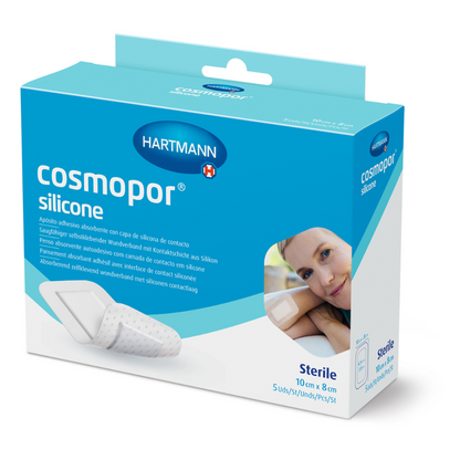Hartmann Cosmopor® silicone, steriel, individueel verzegeld; in vouwdozen met Eurohanger, 10 x 8 cm