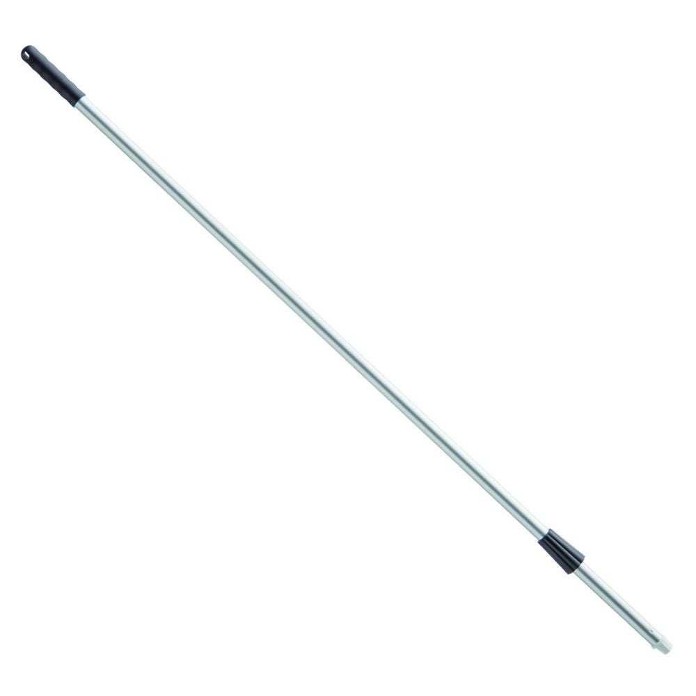 Le Haug Bürsten KG Alustiel 1450 mm ø 25MM, long et argenté avec une poignée noire, dispose d'un tube en aluminium anodisé avec des sections ajustables et un mécanisme de verrouillage sécurisé, conforme à la norme HACCP pour la sécurité et la qualité. Disponible en différentes couleurs.