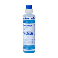 Une bouteille en plastique d'un litre de nettoyant ultra-mouillant « Kiehl Veriprop » de la société Johannes Kiehl KG, dotée d'un bouchon bleu et d'une étiquette comportant des informations sur le produit, des instructions d'utilisation et des symboles indiquant les différentes applications de nettoyage.