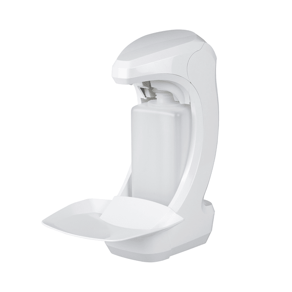 Le Kiehl Ophardt RX 5T Touchless de Johannes Kiehl KG est un distributeur mural blanc pour bouteilles EURO de 500 ml en plastique avec panneau arrière et bac d'égouttement. La face avant est ouverte pour un contrôle facile et un remplissage. Inclus les piles.