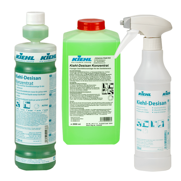 Een 6-pack Johannes Kiehl KG Kiehl-Desisan 500 ml lege trechterflessen, elk met schuimsproeier - perfect voor de professionele reiniging.