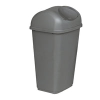 Une poubelle en plastique Novocal grise, d'une capacité de 15 litres, avec un couvercle à charnière, photographiée sur fond blanc.