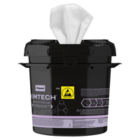 Le seau distributeur noir Kimtech® WETTASK* ESD en rouleau de Kimberly-Clark GmbH distribue des lingettes de nettoyage blanches et porte le symbole jaune « ESD-Safe », ce qui le rend idéal pour les zones sensibles aux décharges électrostatiques. La boîte contient 4 distributeurs.
