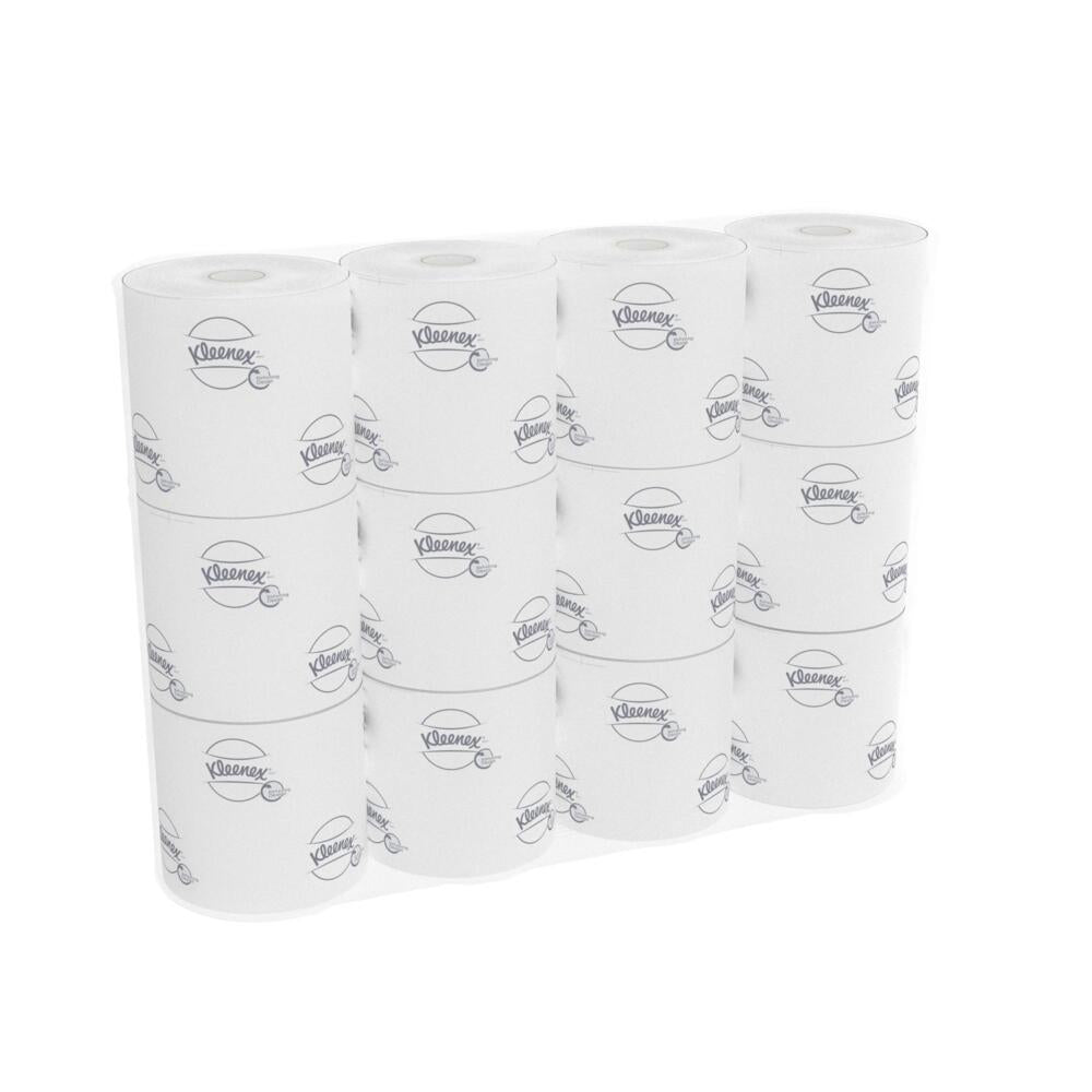 Un carton de la société Kimberly-Clark GmbH contient 8 paquets de papier toilette Kleenex® avec chacun 12 petits rouleaux blancs (250 feuilles/rouleau) - parfait si vous avez besoin de plus d'un paquet de 8 ou si vous préférez les petits rouleaux pratiques.