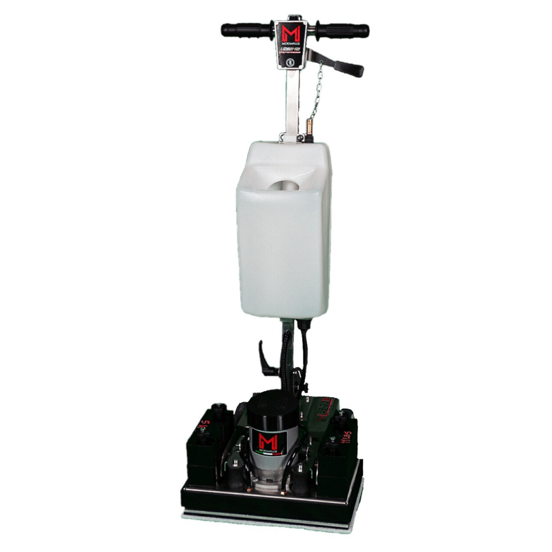 De batterij-excentermachine MI 39-23 B van Numatic International GmbH reinigt, schuurt en polijst grote oppervlakken efficiënt. Met witte watertank, zwarte handgrepen en rechthoekige basis - ideaal voor professionele toepassingen.