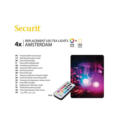 Papstar Recharge Securit® 4 bougies chauffe-plat LED Ø 4 cm x 5 cm "Amsterdam" durée d'éclairage 12-40 heures