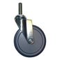 Une seule roulette pivotante Novocal avec boulon (Ø 150 mm), idéale pour chariots de tri ou porte-blouses, avec étrier en métal et bande de roulement en caoutchouc gris, illustrée sur fond blanc. Emballage : 1 pièce.